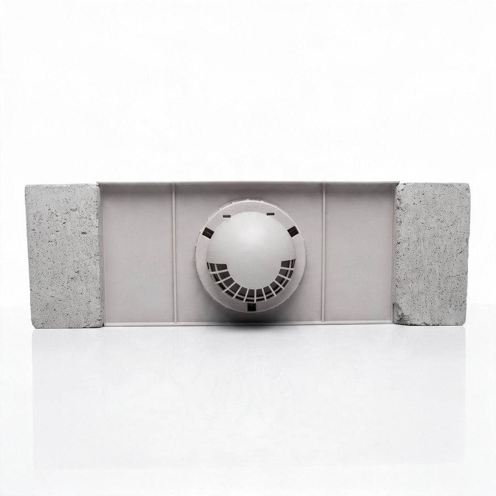 Top of the foundation dryer vent installed in a poured concrete foundation wall