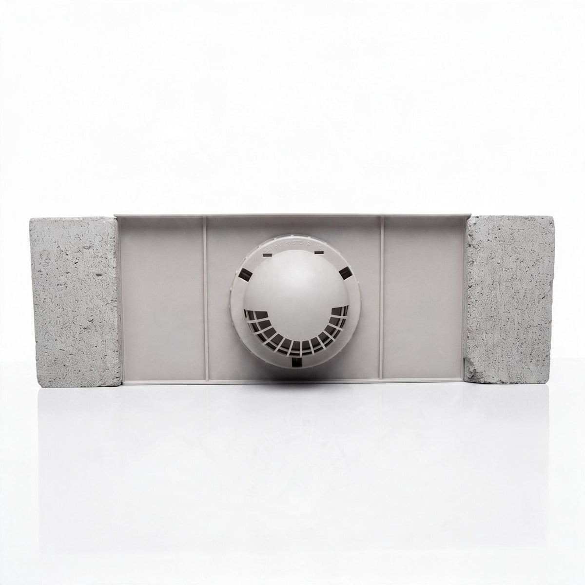 Top of the foundation dryer vent installed in a poured concrete foundation wall