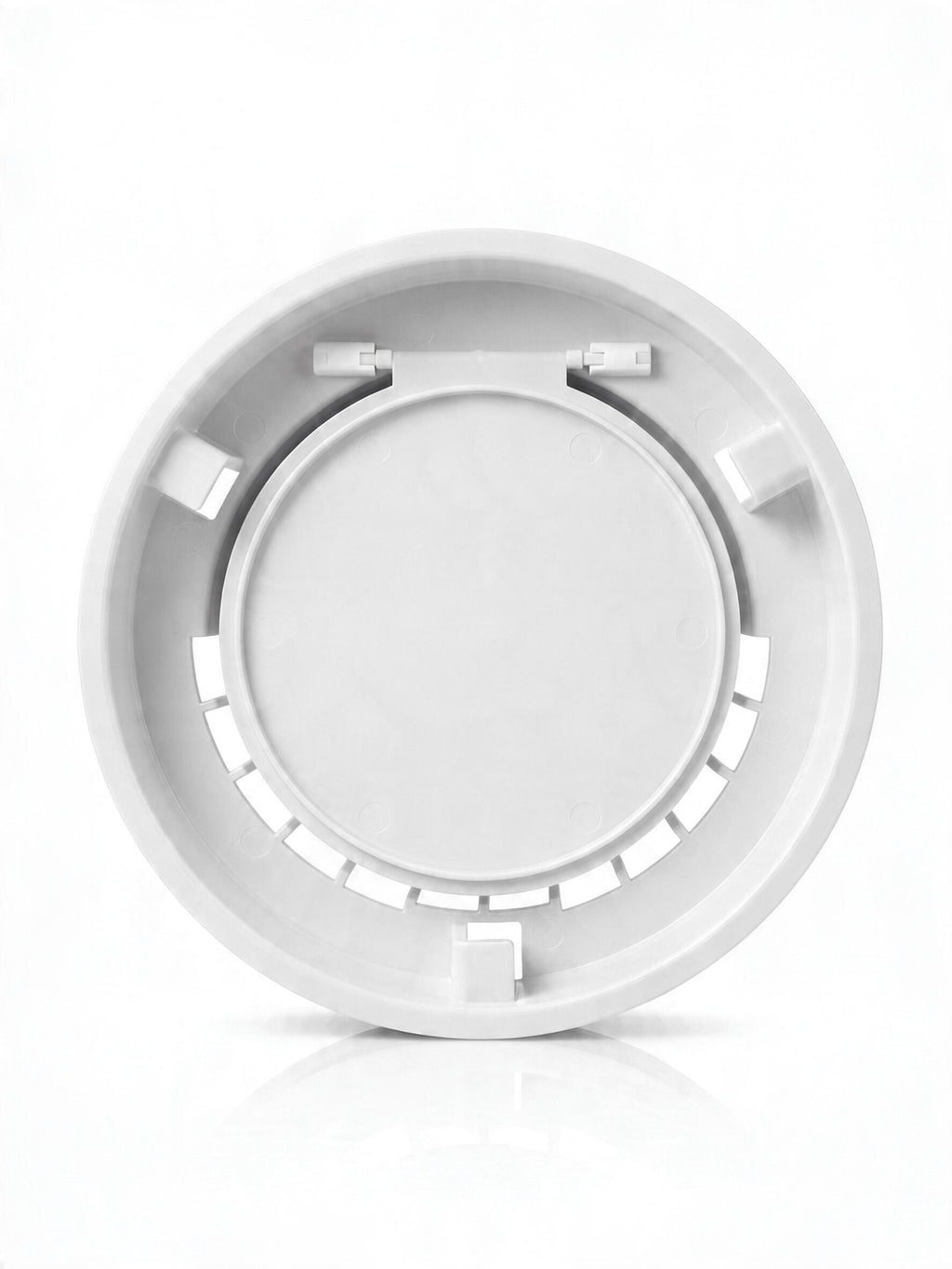 Removable trim ring and bayonet-twist hood taken off a wall mount dryer vent for tool-free cleaning