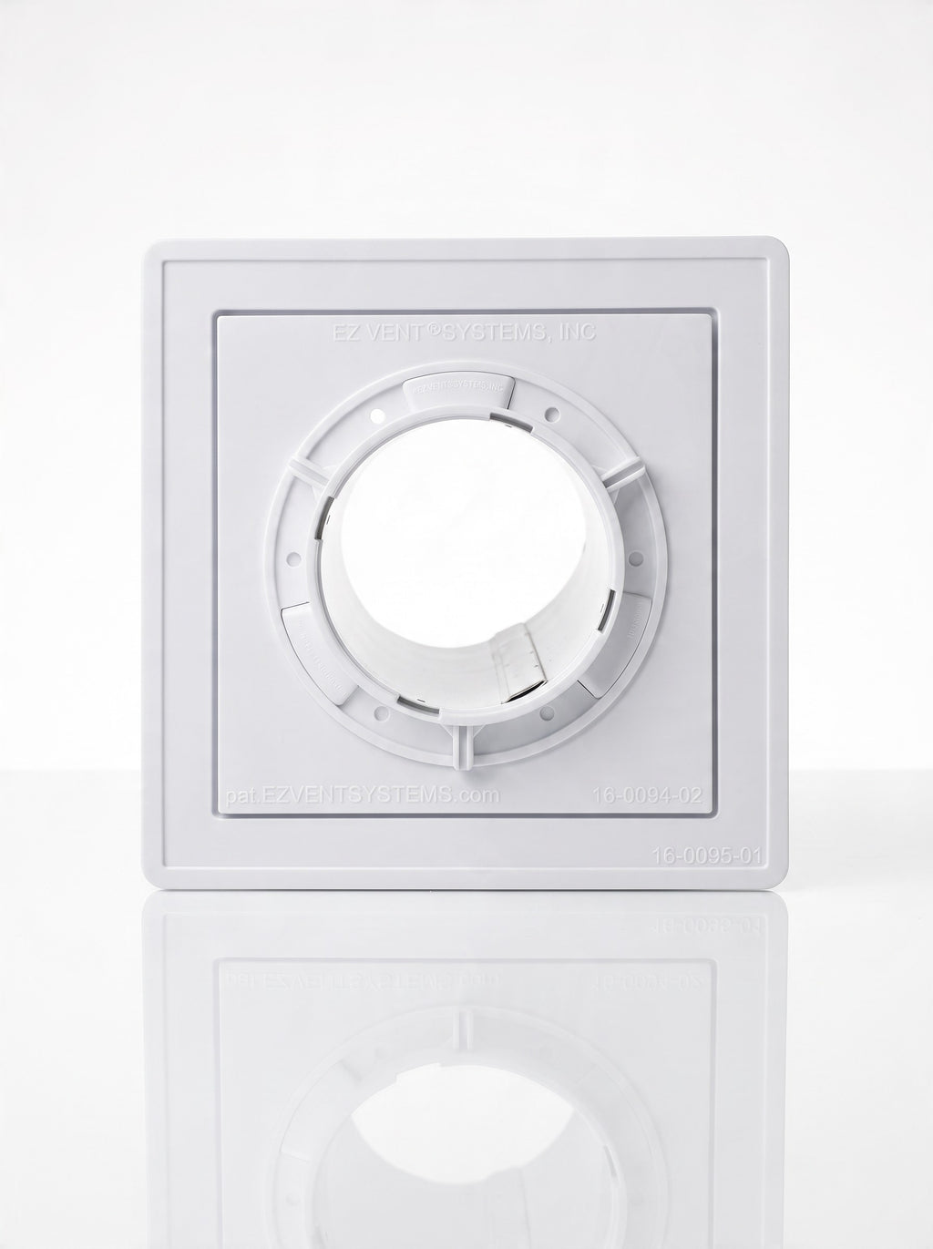 8 x 8 wall mount dryer vent assembly with removable trim ring installed on vinyl siding
