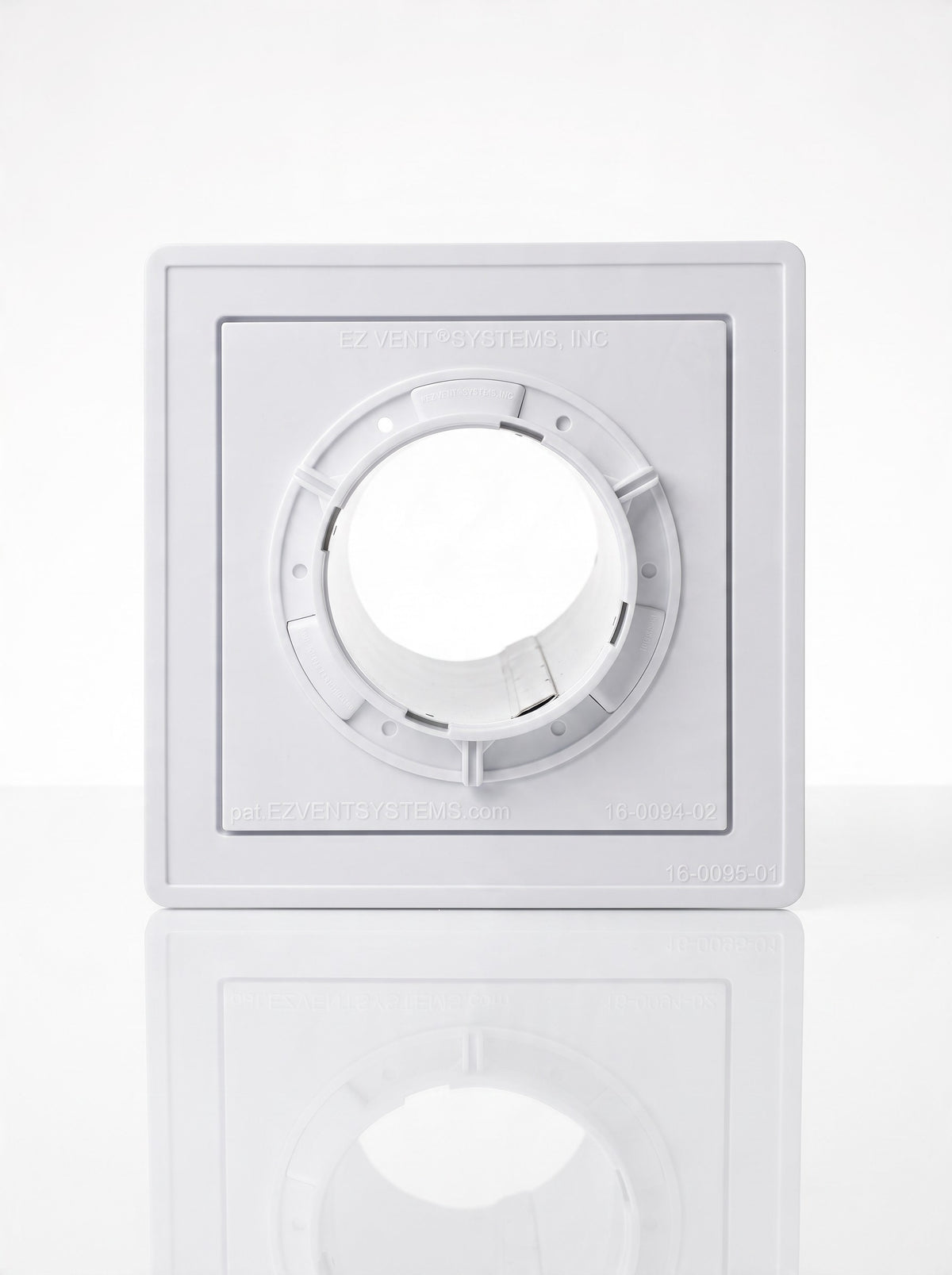 8 x 8 wall mount dryer vent assembly with removable trim ring installed on vinyl siding
